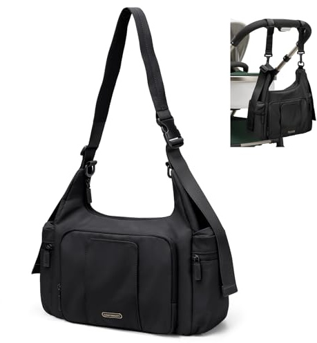 GOLF QUALITY Wickeltasche,Groß 14L Windeltasche für Unterwegs Diaper Bag, Wickelunterlage Multifunktions Lässig Tasche Reisewindeltasche für Mama und Papa, Schwarz