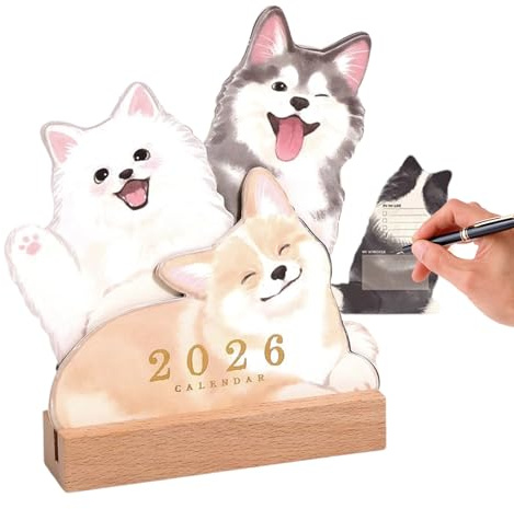 Schreibtischkalender 2026 – Monatsplaner Mit Holzsockel | Tischkalender Mit 3D Hund & Katze Motiv | Geschenk Für Tierfreunde, Büro, Zuhause & Lehrerorganisation