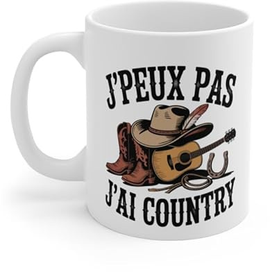 Teecustom Tasse Cowboy Country – Mug Western Guitare et Bottes – Cadeau Musique Country Céramique 325ml