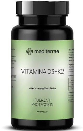 Mediterrae Vitamina D3 + K2 (MK7 All-Trans) | 1000 UI | Alta Absorción | Cápsulas Veganas | Sistema Inmunitario y Salud Ósea | Sin Gluten