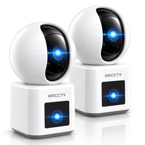 ARCCTV Y3 Indoor Security Camera, 360° WiFi Camera Wired for Home, 2-Pack | 2-in-1 Dual Lens, Motion Tracking, 360° Rotation, 24/7 Recording, Two-Way Audio, 2.5K 3MP Image, Night Vision, App Control
