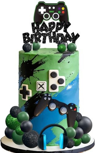 Video Game Theme Cake Toppers Headset Cake Decoration Ball Controller Decor | for Music Birthday Party Cake Decoration
