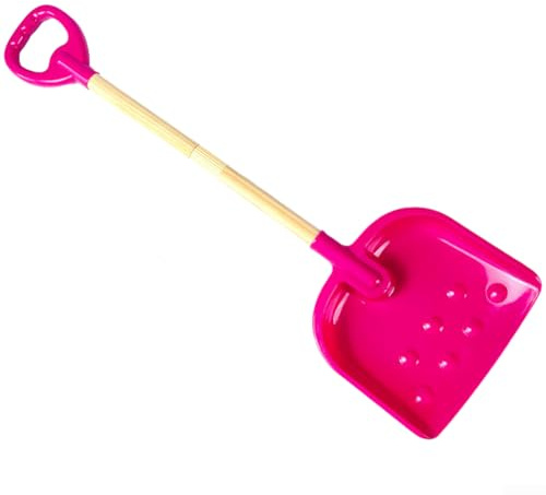 Längenverstellbare Schneeschaufel für Jugendliche mit Massivholzschaft und schlagfester Kunststoffschaufel (Rosa)