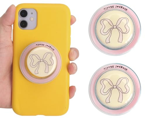2 Stück Magnetischer Fingerhalterung Handy, Schleife Rosa Fingerhalter Handy Fingerhalterung Handygriff Halterung Hand Faltbarer Magnetischer Handygriff für Smartphone Tablet Büro Reisen