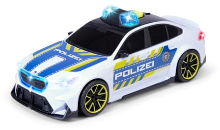 Dickie Toys – BMW M5 Polizei 26 cm, Polizeiauto Spielzeug für Kinder ab 3 Jahren, Freilauf Fahrzeug mit Licht und Sound, 1:18 Spielzeugauto mit Blaulicht, Try Me Funktion