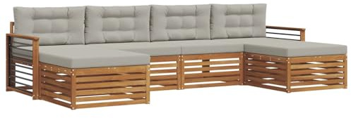 vidaXL Sofagarnituren 6 pcs Natürlich und Hellgrau Massivholz Akazie, Akazienholz Sofa, Moderne Gartenmöbel, haltbare Sitzgruppe, Bequeme Möbel für Terrasse und Garten