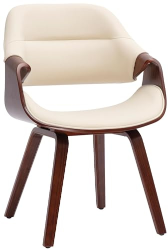 CLP Esszimmerstuhl gepolstert mit Armlehnen Maira, Design-Stuhl ergonomisch in Walnussoptik, Küchenstuhl bis 150 kg belastbar | Farbe walnuss/Creme Material Kunstleder
