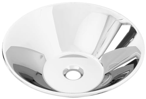 Mhdvray Waschbecken 42 x 14 cm aus glänzender Keramik, runde Aufsatzwaschbecken mit modernem Silber-Finish für Badezimmer, Gäste-WC, Wohnwagen und Outdoor-Nutzung