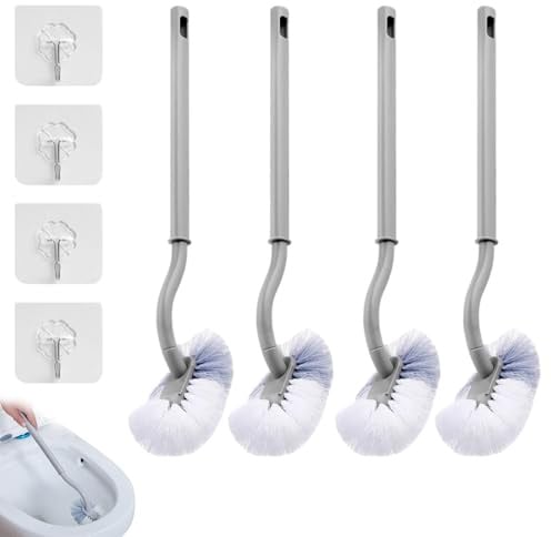 4 Stück Toilettenbürste Klobürste mit Randreiniger, WC Bürste mit Randreiniger Langer Stiel klobürste Gebogen, Toilet Brush mit klebehaken für Tiefenreinigung