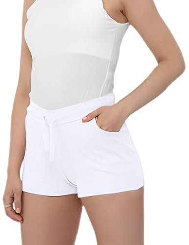 NOROZE Women’s Cotton Jersey Lounge Shorts – Soft Elastic Waist Holiday Shorts – Casual Wear for Home, Travel, Gym, Yoga – Lightweight & Breathable – Designed for All – UK Sizes 8-20 White