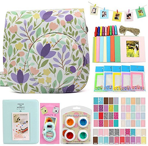 ParaCity Camera Accessories for Fujifilm Instax Mini 9 or Mini 8 Instant Film Camera 8 in 1 Bundle. Fuji Case with Strap, Photo Album, Frame, Selfie Len, Filters, Stickes & more