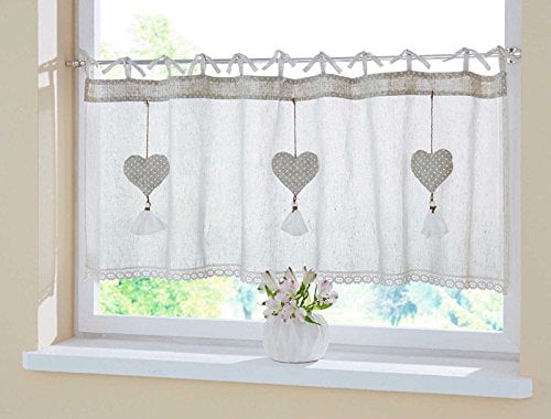 SIDCO Fenstervorhang Herzhänger Scheibengardine Bistro Fenster Vorhang Gardine Love