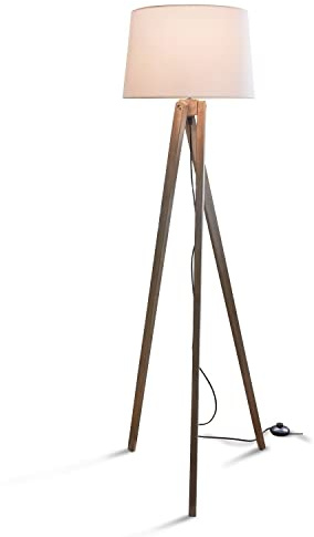 LOBERON Stehlampe Troisième, antikgrau/creme | Tannenholz, Polyester, Baumwolle, H/B/T 140/60 / 55 cm, grau/braun, E14, max. 60 Watt, A++ bis E