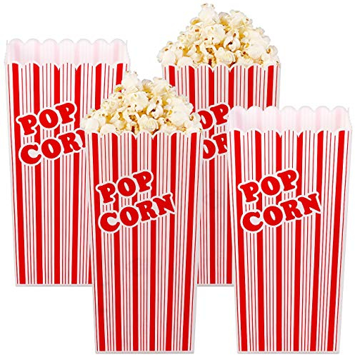 infactory Popcornbecher: 4er-Set Wiederverwendbare Popcorn-Boxen, 2 Liter, rot-weiß gestreift (Popcorn Becher wiederverwendbar, Popcorneimer, Behälter Plastik)