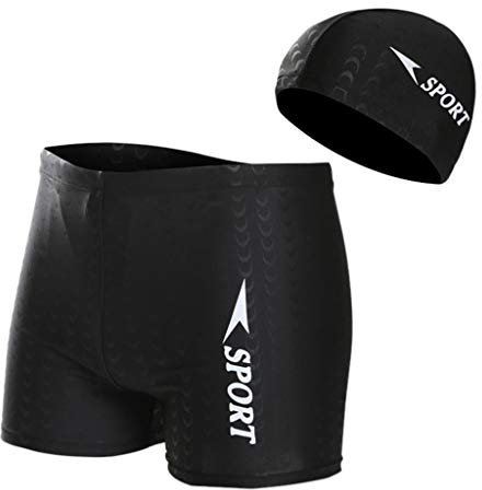 Schwimmanzug Badeanzug Herren Stripe Nylon Breathable Bulge Slip Männer Badehose Badekappe Anzug Sommer(Schwarz,XL)