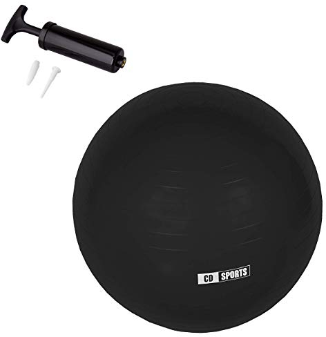 Calma Dragon Pilates Ball 55cm / 65cm / 75cm Durchmesser, Schwangerschaftsball, Fitball, inklusive Aufblasgerät, Großer Ball für Yoga, Gymnastik, Fitness (Schwarz, 65)
