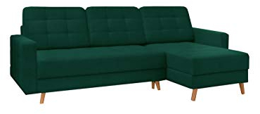 Ecksofa mit Schlaffunktion mit Bettkasten Sofa Couch L-Form Polstergarnitur Wohnlandschaft Polstersofa mit Ottomane Couchgranitur - LESLO I (Dunkelgrün, Ecksofa Rechts)