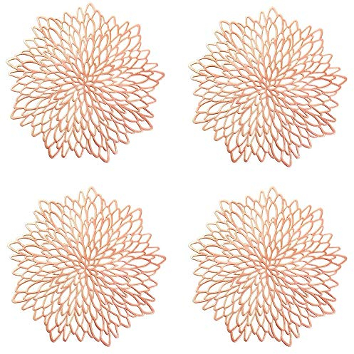 4 Pezzi Tovaglietta per Fiori Rotonda in Oro Rosa, Cavo Rotondo Isolamento Tovaglietta in Plastica, per L'isolamento Termico del Piatto della cena e della Decorazione della Tavola