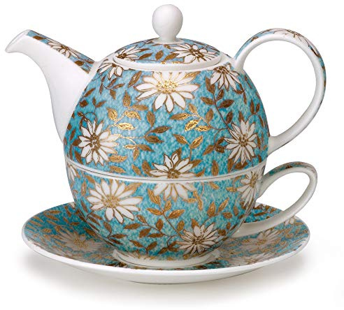Dunoon - T41 NEW TEAL - Fine Bone China Teekanne / Teapot, Tasse und Untertasse Set