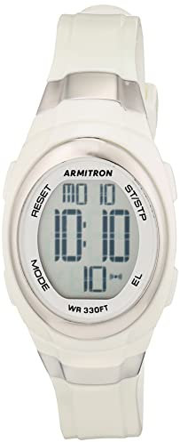 Armitron Sport 45/7034 Reloj Deportivo Digital con cronógrafo y Correa de Resina, para Mujer, Blanco nacarado