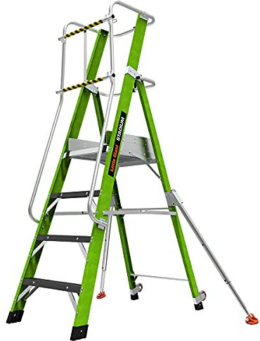 Little Giant Ladders 1304-064 Stadium Step Series 2 Work Platform, 4 Tread, Non Conductive Hi Viz Green Fibreglass, Fully Enclosed Work Platform, EN131-7