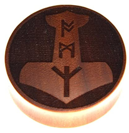 CHICNET Flesh Plug Holz braun Mjölnir Runen Thors Hammer Leben double flared Tunnel Expander Dehner Ohr Piercing Damen Herren