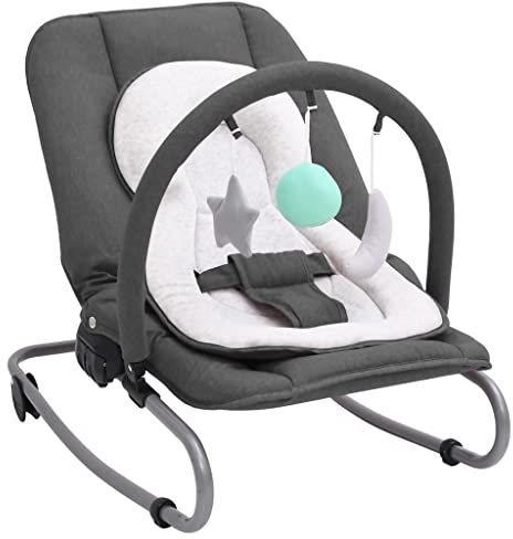 vidaXL Babywippe mit Spielzeugen Sitzpolster 3-Punkt-Sicherheitsgurt Spielbogen Babyschaukel Schaukelwippe Babywiege Liege Anthrazit Stahl