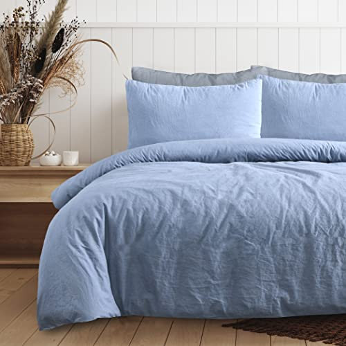 Sleepdown Bettwäsche-Set, 100% Reine Baumwolle, einfarbig, Denimblau, Bettbezug, Steppdecke, Kissenbezüge, Bettwäsche-Set, weich, pflegeleicht, Kingsize-Bett (230 x 220 cm)