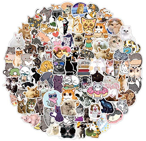 Bric Dodo 100 Stück Katze Aufkleber Laptop Telefon Gitarre Skateboard Notebook Auto Motorrad Fahrrad Vinyl Stickers Wasserdicht Süße Katzen Aufkleber für Jugendliche Kinder Erwachsene