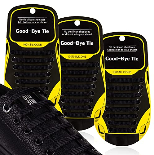 SULPO 3 Paar Elastische Silikon Schnürsenkel – Ohne Binden – Silikonschnürsenkel – Schnürsenkelersatz, Schleifenlose Schuhbänder – Gummischnürsenkel für alle Schuhe (Schwarz)