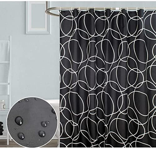 Tennove Shower Curtain 180 x 200cm Mildew Resistant Geometric Thick Polyester Fabric Black Bathroom Shower Curtain Waterproof Washable Bath Curtain with Hooks, Weighted Hem