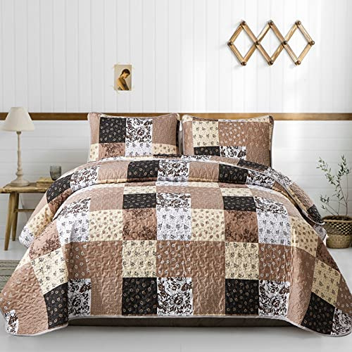 Mybedsoul Bettwäsche-Set für King-Size-Betten, 3-teilig, Foral-Patchwork, wendbar, für alle Jahreszeiten, weiche Mikrofaser, Bettbezug-Set, King-Size-Bett, 228,6 x 264,2 cm, Schwarz/Weiß
