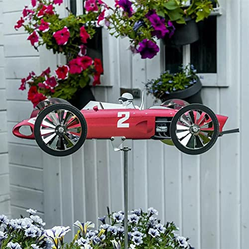 ANACRO Garten Racer Windmühle, Edelstahl Wind Spinner Hängende Skulpturen, Skulpturen Racer Windräder Hof Und Garten Dekoration-Red