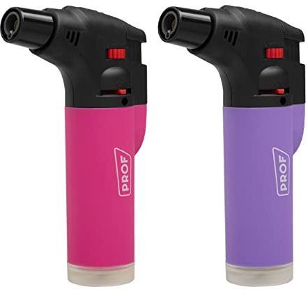 HIBRON Soplete De Cocina Soft, Profesional Antorcha Butano Encendedor Mechero, Recargable, con Bloqueo de Seguridad & Llama Ajustable para barbacóa Crema Cámping (Gas precargado), Pack x2