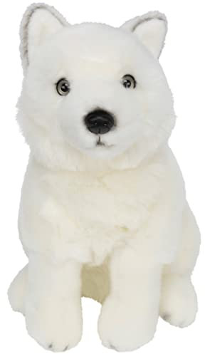 Teopet Arktischer Wolf sitzend Kuscheltier 28 cm groß-Polarwolf weiß, weich, flauschig-Realistisches Plüschtier, Stofftier aus nachhaltigen Materialien-Geschenk für Babys, Kinder, Erwachsene, TEO-022