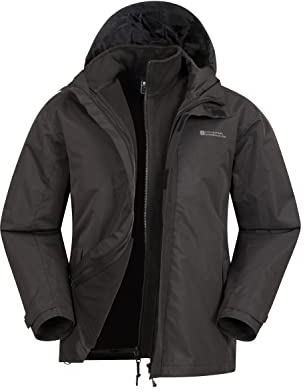Mountain Warehouse Fell 3-in-1 Herren-Outdoor-Jacke - Wasserdichte, Atmungsaktive Regenjacke, Multifunktions-Camping-Jacke Schwarz X-Large
