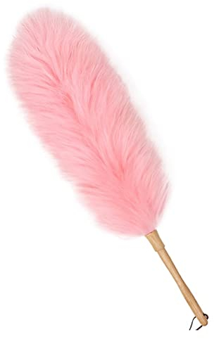 Plumeau Plumeau Plumeau en Laine Douce avec Manche en Bois Brosse Outil de Nettoyage Plumeaux en Laine d'Agneau pour Nettoyage de Véhicules Bureau et Ménage Dusters à Poignée (Couleur : Rose-moyen)