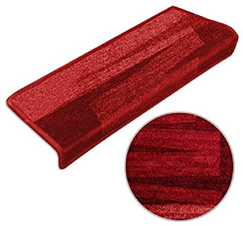 Floordirekt Stufenmatten Via Veneto mit Pinselstrich Design 1 Stück Treppen-Teppich | 65 x 23,5cm, rechteckig, sauber eingekettelt, Starke Befestigung, stabile Winkelschiene/Farbe Rot