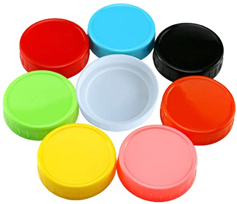 RuishiLinh 8 Pcs Wide Mouth Mason Jar Lid 86mm Plastic Canning Lid Colored Leak-Proof Storage Cap with Silicone Seals Rings for Mason/Canning Jars (86mm)