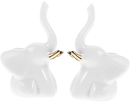 YARNOW 1 Ensemble 2 Pièces Décoration De Plaque De Bijoux Porte-Bague Éléphant Bijoux Anneaux Petite Figurine D'éléphant Présentoir à Bagues Céramique Blanche Ancien Assiette De Diner