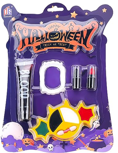 Maquillaje Halloween Kit Niños Adulto Pintura Cara Cuerpo, Sangre Falsa, Dientes de Vampiro, Maquillaje para Halloween, Carnaval, Cosplay, Fiesta de Cumpleaños