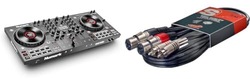 Numark NS4FX – Contrôleur DJ 4 canaux, platines DJ tactiles avec écran, pads et effets sonores, sorties cabine et principale, Serato DJ Lite inclus & Stagg STC3CMXF Câble audio RCAM-XLRF 3 m Noir