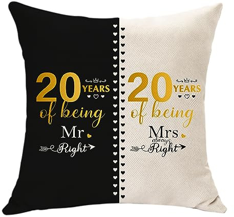 Kissenbezug zum 20. Hochzeitstag für Paare, Mr. Right und Mrs. Always Right, Geschenk zum Jahrestag für Ehemann, Ehefrau, 20. Jahre, Geschenk für Sie, Ihn, Vater, Mutter, Hochzeitstag, Andenken (20.