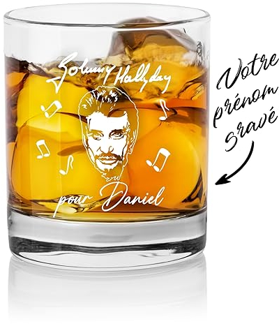 Gravure Events Verre à whisky Johnny Hallyday personnalisé - personnalisable avec votre prénom gravé - Cadeau pour Homme papa fête des pères Saint Valentin Noël anniversaire