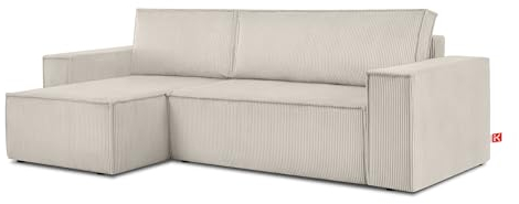 Konsimo Napi Ecksofa - Ecksofa mit Schlaffunktion und Bettkasten - Eckcouch mit Schlaffunktion - Sofa - Sofabezug Ecksofa L Form - Universal Eckcouch - 262 cm - Cremige