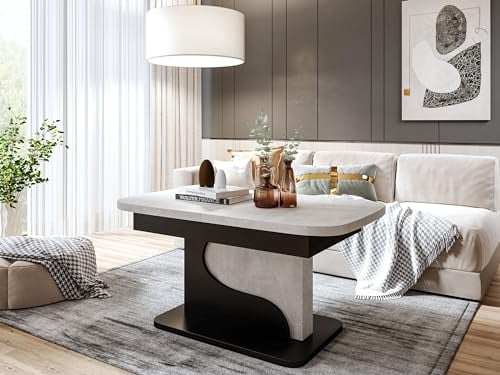 Design Couchtisch DA-111 höhenverstellbar ausziehbar Esstisch, Farbe:Beton - Schwarz matt