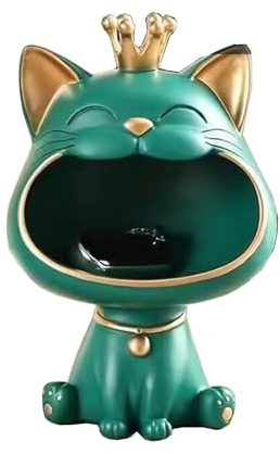 Moaobooh Figura de gato de la suerte, escultura de almacenamiento para el hogar, sala de estar para la entrada, gato riendo, caja de almacenamiento, caja de almacenamiento de llaves de gato decorativo