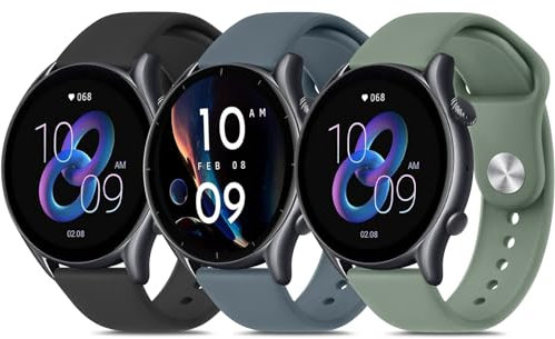 Wanme 3 Piezas Correa 22mm para Amazfit GTR 2 / GTR 3 Pro/GTR 3 / GTR 4 / GTR 2e / Amazfit GTR 47mm para Mujer Hombre, Correas de Reloj de Silicona Deportiva Pulseras de Repuesto para Amazfit Bip 5