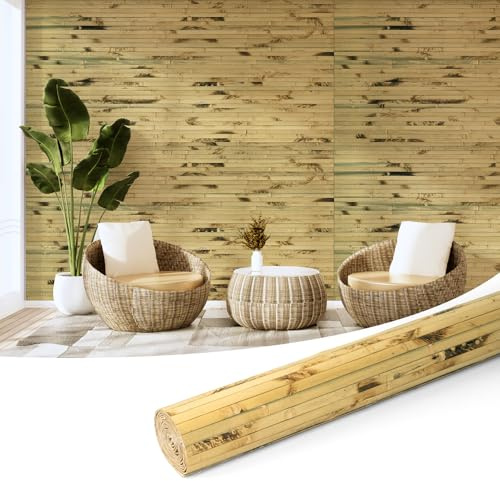 Art3d Natürliches Bambus-Wandpaneel Innenwanddekoration Leicht gebrannt | 244 x 122 cm erneuerbare Stangenwicklung Wand Decke Möbel Schrank Büro