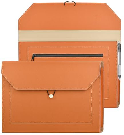VANRA Porte-documents extensible en cuir synthétique avec 2 poches, organiseur de documents avec cordon élastique pour papier format A4 (marron)